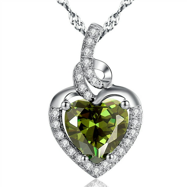 ctw Details about   1/2 Carat Peridot Heart Pendant Sterling Silver with C